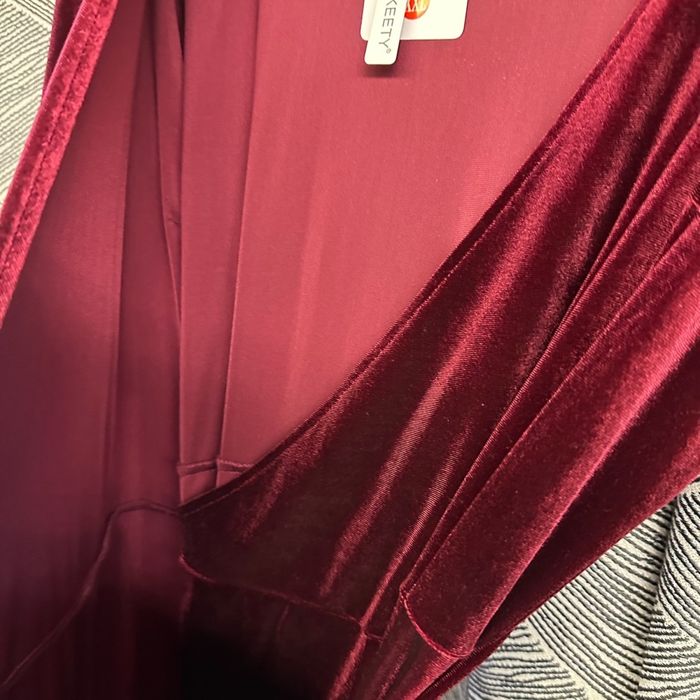 MEROKEETY Women's V Neck Wrap Velvet Maxi Wedding Guest Dress Bell Sleeve <268> - Picture 5 of 7